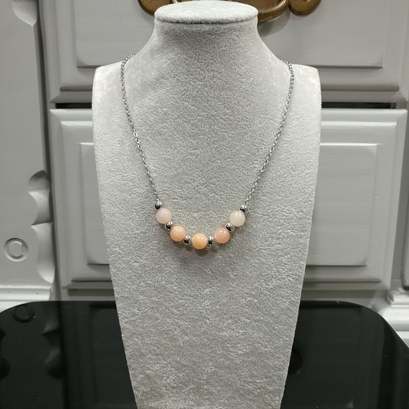 Peach Aventurine Necklace Natural Gemstone Beads Stainless-Steel Chain 20" - Picture 10 of 13